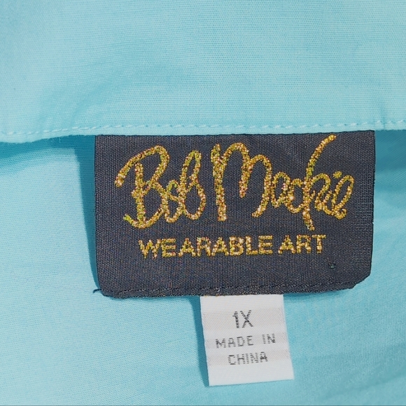 Bob Mackie Wearable Art Aqua Sz 1X Embroidered Blouse - Picture 3 of 4